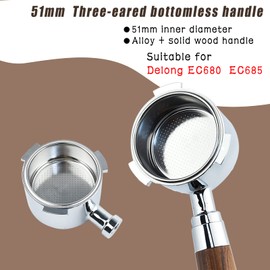 51 mm Bottomless Portafilter, AolKee Bottomless Portafilter 51 mm, Filter Holder Accessories, Reusable Coffee Portafilter, 51 mm Three-Ear Handle, Compatible with Delonghi EC680 EC685