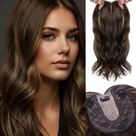 Natural Looking European Hair Topper for Volume & Coverage Versatile Hairpiece Large Base Woman's Synthetic Fiber Wigletscolor: #H1018H, stretched length: 18inches, toupee size: 6x6
