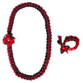 CABODYALS Red Black Graduation Leis Necklace of 2025 Grad Honor Ribbon Double Braid Choker Flower Garland Congrats Graduates Lei Bracelets Set for Graduation Man Woman Party Accessories Supplies
