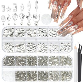 3520Pcs White Nail Rhinestones for Nails,Multi Shapes Flatback Nail Gems Round Glass Crystal Rhinestone for Crafts,1.3-4MM Size Nail Diamond Gemstones Charms for Nail Design DIY Makeup Decoration
