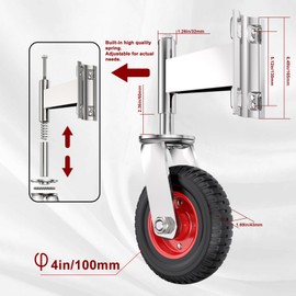 WOOSKY Spring Loaded Tube Gate Casters 4” Rubber Tire Heavy Duty Gate Caster Wheels with Hardware for Tube Gates, Metal Gates, Wooden Gates, Fence Gates, Swing Gates, 330 Lbs Load Capacity