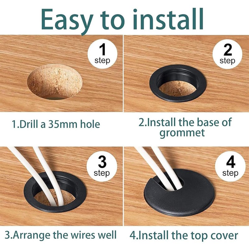 DLPRK Pack of 10 Desk Cable Grommet, Desk Cable Hole