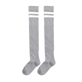 RAKUKOU Over Knee Socks, Cotton, Long Socks, Knee High Socks, Cotton, Thermal, Cold Protection, Soft, Beautiful Legs, Commuting to School or Work, Cute, 2-Line - Light Gray