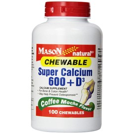 MASON NATURAL Mason Natural Calcium 600 mg + D3 Chewable Coffee Mocha Flavor - 100 Tablets, Pack of 6