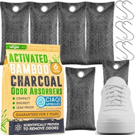 Activated Charcoal Shoe Odor Elimination Bags. Remove Strong Odors in Car, Closet, Basement. 6 Activated Charcoal Bags Odor Absorbers for Home. Bamboo