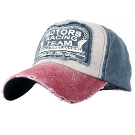 [YULOONG] 100% Cotton Retro Washed Denim Baseball Cap, Adjustable, Unisex, Red A