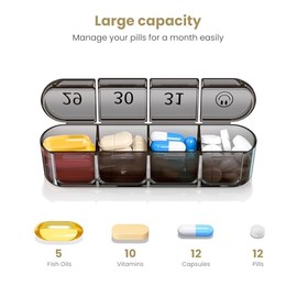 Daviky Monthly Pill Organizer 1 Time a Day, 30 Day Pill Box, Single-Hand Easy Open Pill Case for Travel, Daily Vitamins & Supplements for Seniors