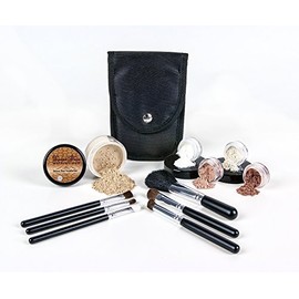 Starter Kit with 10pc Brush Set (Light Tan) Mineral Makeup Loose Powder Bare Face Includes Matte Foundation, Veil Primer, Blush, Bronzer, Translucent Finishing Setting Powder SPF 30 Travel