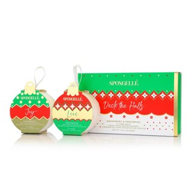 SPONGELLÉ Holiday Ornaments Gift Set Body Wash Infused Buffers | Moisturising Body Wash & Soap Filled Sponges in One | Body Wash Soap Filled Exfoliating Sponge | 7+ Uses Each Buffer | Deck The Halls