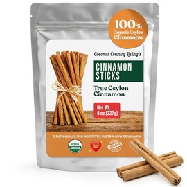 Palitos de canela de Ceylon auténticos orgánicos para uso culinario y medicinal, recetas y artesanías de libros electrónicos complementarios, gran sabor gourmet, recién cosechado y empaquetado en Sri Lanka 236.58ml (8oz)