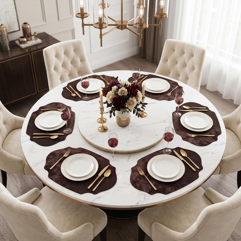 Scalloped Oval Reversible Leather Placemats 6Pcs, Waterproof Washable Non-Slip Heat