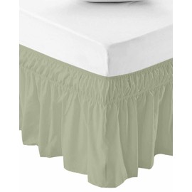 RisQiten Sage Green Bed Skirt Queen Size 16 Inch Drop, Farmhouse Pure Sage Green Adjustable Elastic Bedskirt Dust Ruffle for Queen Bed, Modern Art Decor Wrap Around Bed Skirts Pleated Bed Frame Cover