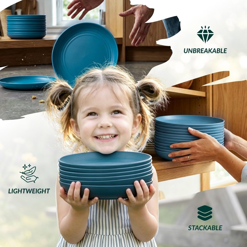 Homienly Unbreakable Salad Plates 12 PCS Wheat Straw Deep Plates