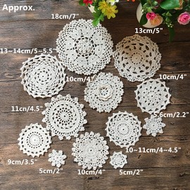 MINDPLUS Set of 24 Hand Crocheted Doilies Cotton Lace Placemat Mini Doilies Coasters 5-18cm Round Beige Vintage Wedding Tea Party (24pcs Beige)