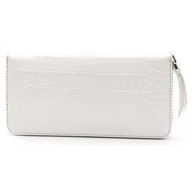 Nallyda Crocodile Embossed Cowhide Long Wallet, white (pink interior)
