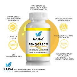 Fenogreco 100 Cápsulas 100% Puro | Saisa Herbal | Aumenta Energía y Apoya Hormonas | Aumenta tu busto y Glúteos