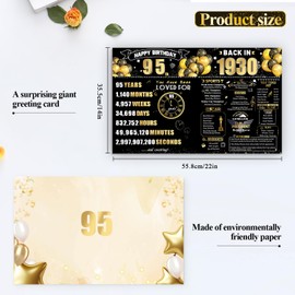 WinSmile 95th Jumbo Birthday Card with Envelope, Black Gold Retro Birthday Decorations for Women and Men, 95 Year Old Funny Birthday Gifts for Grandma and Grandpa, Back in 1930