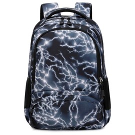 ADGBPE School Bag Boys Backpack Kids Lightning Large Teenage Durable Rucksack Lightweight Travel Waterproof Starry Student Bookbag (2-Black)