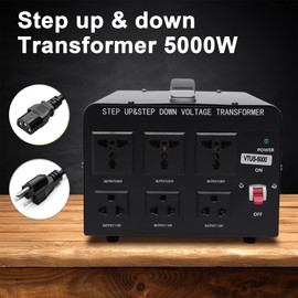 GXFCHYL 5000W Voltage Converter Transformer: Heavy Duty Step Up/Down, 110V-120V to 220V-240V or 220V-240V to 110V-120V, 6 Outputs, Circuit Breaker Protection