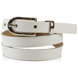 fashionchimp Basic Women's Belt Made of 100% Genuine Leather, Narrow Belt, Width Approx. 1.5 cm, Made in Germany, White
