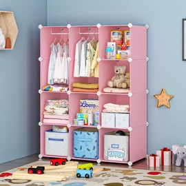 VIPZONE Baby Dresser, Kids Closet Organizers, Portable Kids Wardrobe for Closet, Bedroom, Nursery, Cubby, Cabinet, Clothes, Dress, Baby Storage Shelf, Armoire Clothes Hanging (12 Cube, Pink)
