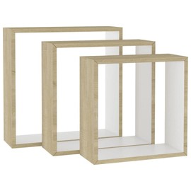 Udorich Maximize Space with Wall Cube Shelves Set of 3, Easy Installation, Modern Design in White and Sonoma Oak