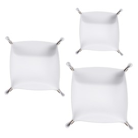 HARFINGTON 3pcs PU Leather Valet Tray Unisex Folding Mini Small Big Catchall Tray Portable Entryway Table Tray Nightstand Bedside Desk Tray for Key Wallet Watch Coin Jewelry Dice, White