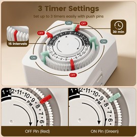 SURAIELEC Mechanical Timer with 2 Grounded Outlets Indoor, 2 Pack