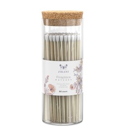 ZIKANI White Tip Fireplace 8-inch Long Shabbat Matches Pack of 80 Decorative Safety Matches with Cork Top Glass Holder Including Striker Ideal for Lighting