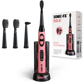 Sonic-FX Solo Electric Toothbrush - 3 Brushing Modes - with Intelligent Auto-Timer, Includes 2 Tooth Brush Heads, and 1 Interdental Head, Rechargeable, Electronic Charging/Storage Base (Coral)
