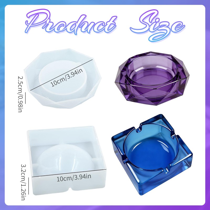 2pcs Silicone Resin Ashtray Molds Set for DIY Diamond Square