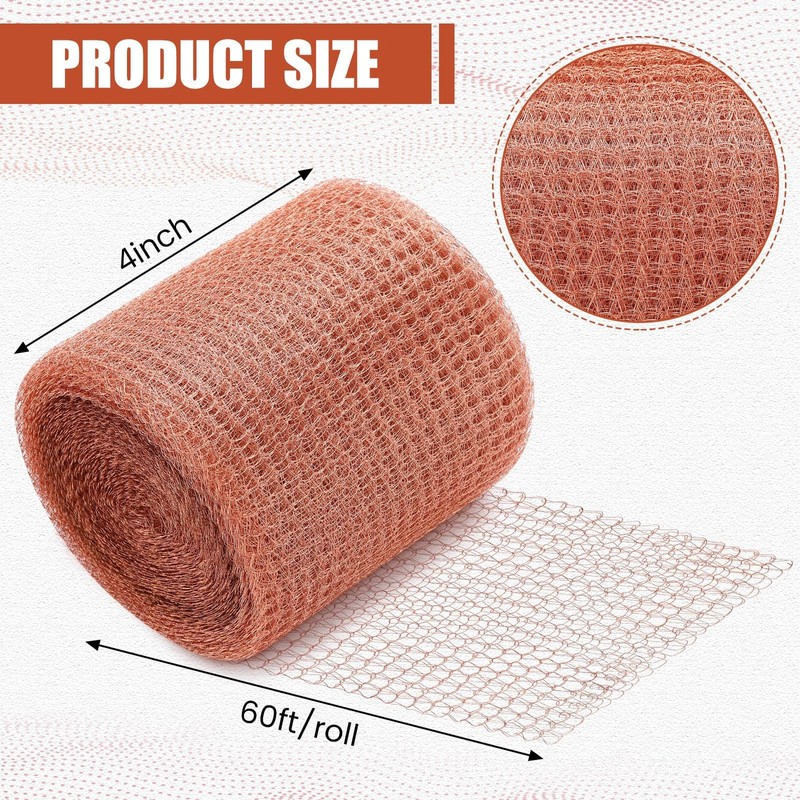 Yaocom 4" x 60 ft Copper Mesh Rodent Control Kit