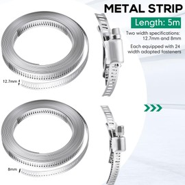 Blulu 32.8 ft Hose Clamps DIY Metal Strapping with Holes + 48 Fasteners Stainless Steel Hose Clamp Assortment Kit Adjustable Large Worm Gear Band for Pipe, Duct, Pole, Tube