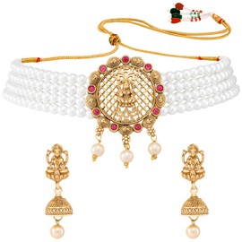Aheli Traditional Gold Plated Choker Necklace & Jhumki Earrings Temple Ethnic Jewellery Set Gift for Women
