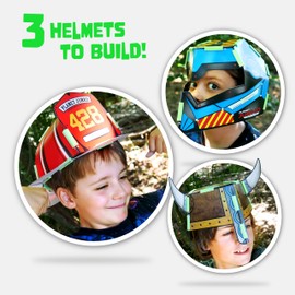 JUNKO - Create Your Own Action Helmets by - FireFighter, Viking, Space Commander! Kids Craft Kit and Make-Believe Play Activity Set. Colour In, Best Small Gifts. Buy Once, ReUse Forever!