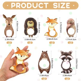 12 Pcs Woodland Animals Wood Napkin Rings Baby Shower Decorations Set of 6 Wood Animal Napkin Rings Cute Table Decor for Woodland Safari Jungle Themed Baby Shower Supplies Holiday Parties