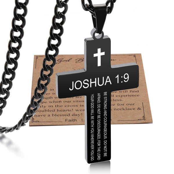 Cross Necklace for Men with Bible Verse, Christian Religious Joshua