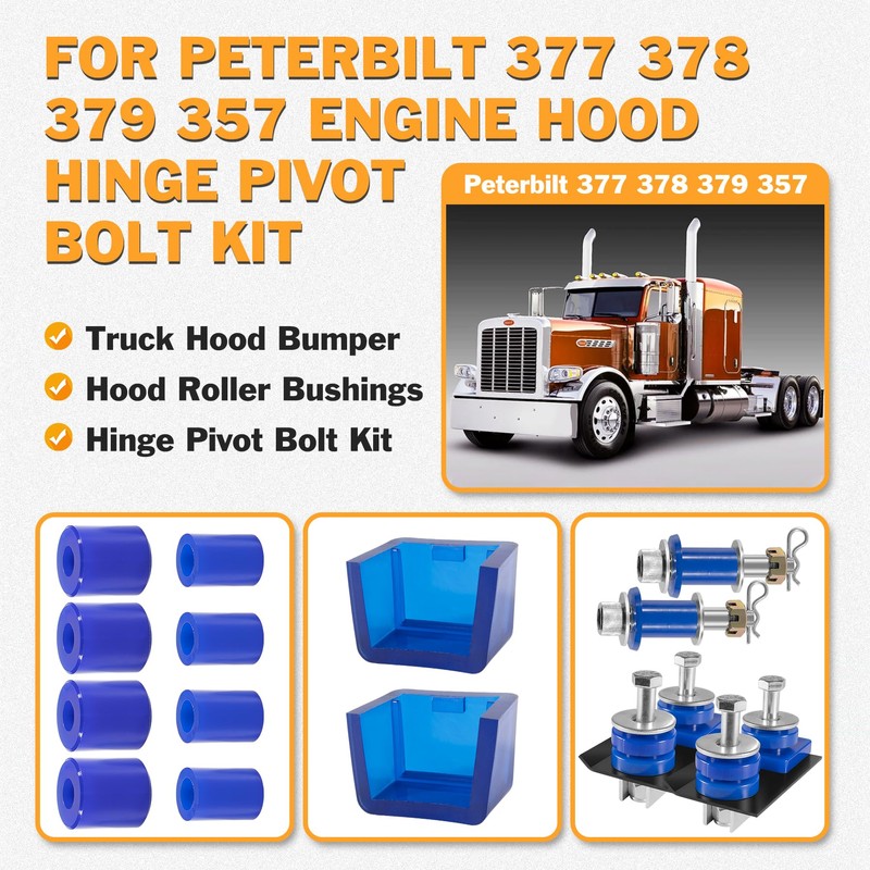 Compatible with Peterbilt Hood Roller Bushings Kit, Peterbilt 379 377