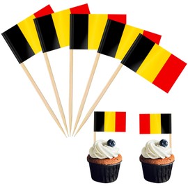 POPOYU Pack of 100 Belgium Flag Toothpicks, Flag Picker Belgium, Belgium Flag Small for Belgium Party Decoration, Sticker Flag, Flags Toothpick World for Eurovision Contest, Olympic Cupcake Toppers