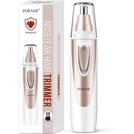 Ear and Nose Hair Trimmer Clipper - 2025 Professional Painless Eyebrow & Facial Hair Trimmer for Men Women, Battery-Operated Trimmer with IPX7 Waterproof, Dual Edge Blades for Easy Cleansing Pink