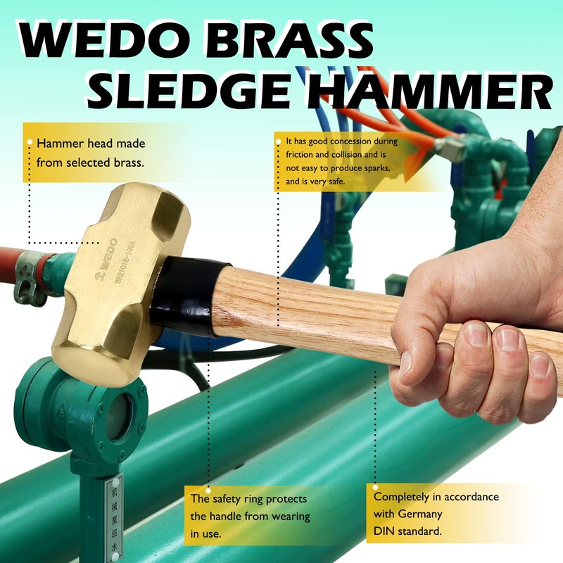 WEDO Brass Sledge Hammer with Wooden Handle, 400mm, 16", 6lb