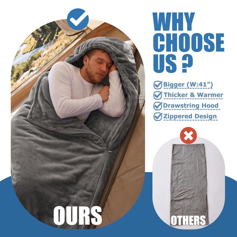 tuphen Flannel Sleeping Bag Liner, Travel Sheets for Adult Sleep