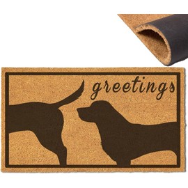 Assaoy Dog Greetings Funny Door Mat,Black Dog Welcome Coir Doormats Outside Entrance,Floor Mat,Fall Front Door mat with Heavy Duty Backing,Indoor Outdoor Rubber Rugs Patio Home Decoration 30 * 17 in