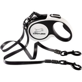 EXPAWLORER - Correa para perro doble retráctil – doble cabeza extensible con cierre de doble cabeza – Cinta de nailon reflectante de 16 pies – 360 ° última intervensión de enredos para dos perros caminando entrenamientos, hasta 160 libras en total, 80 lib