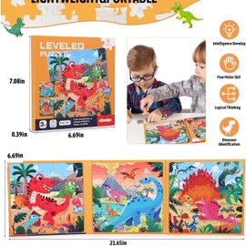 Magnetic Dinosaur Puzzles for Kids Ages 3-7,Preschool Learning Tools,Toddlers Magnetic Jigsaw Puzzle Book for Boy Girl,Travel Puzzles Toys for Toddlers(Dinosaur World)