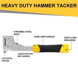 YEAHOME Heavy Duty Hammer Tacker with 6000 T50 Staples of 1/2, 3/8 inches, Steel Construction Manual Hammer Stapler with Anti-jam Magazine for Construction, Roofing, House Wrap, Insulation,Floor