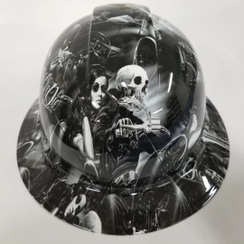 Pyramex full brim hard hat custom hydro dipped IN RIDE OR DIE OUTLAW BIKER - 6pt suspension