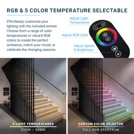 PARMIDA Intelligent Motion Sensor LED Indoor Stair Lighting Kit, RGB & 5CCT Color Selectable, 24" Aluminum Light Bars, Staircase Cascading Style, Remote Control, Dimmable, UL Driver, 100W - 10 Steps
