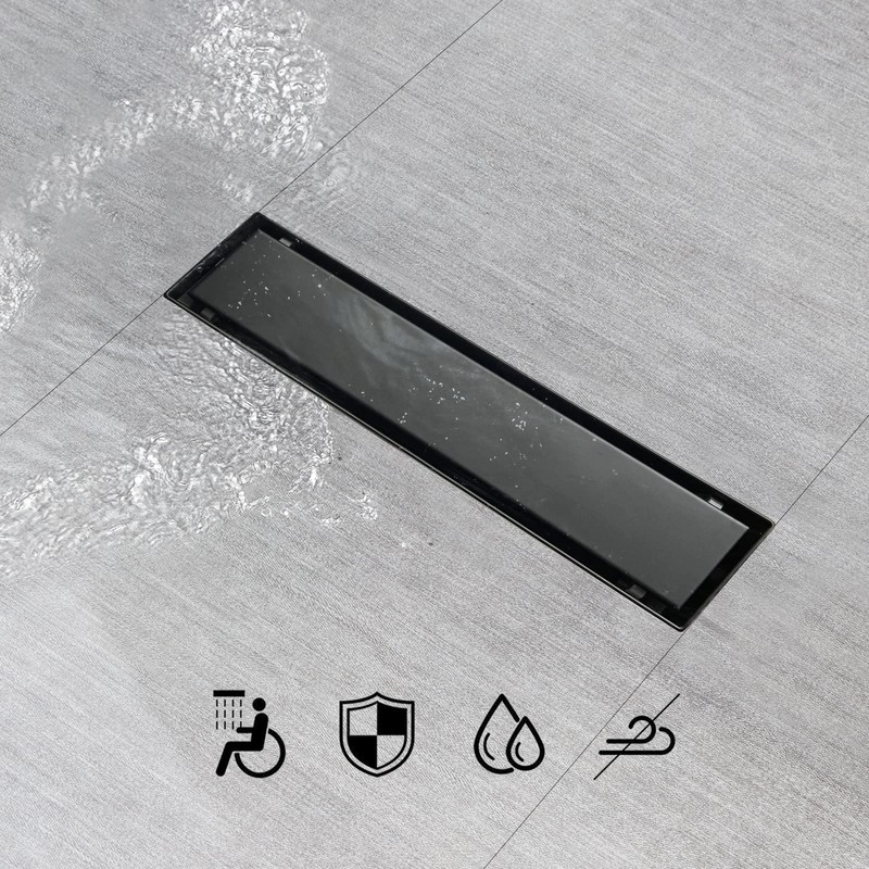 SaniteModar Linear Shower Drain, Black Shower Drain 12 inch with