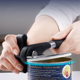 Nanologi Safety Can Opener, Bottle Opener, Stainless Steel Can Opener, Handheld Safety Can Opener with Non-Slip Handle for Restaurant and Kitchen, Black